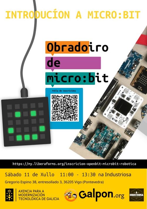 Obradoiro de BALDE :  robótica con micro:bit e software libre para xente xoven. Sábado 11 de Xullo, 11:00–13:30 en A Industriosa (A Doblada, Vigo). Plazas limitadas - inscríbete aquí: